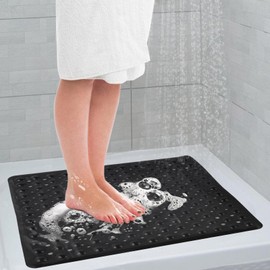 Non Slip Bathroom Floor Mat for Inside Shower, Square Bath Mat with 164 Suction Cups, Comfortable Surface, Ideal Shower Non Slip Mat for Elderly and Family Use - Black