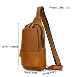 LUUFAN Genuine Leather Chest Bag for Men Women Everyday Crossbody Sling Bag Multi Pocket Shoulder Messenger Bag for Sport Outdoor, Light Brown