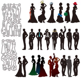 GLOBLELAND Cutting Dies Made of Metal Silhouette of a Gentleman or a Lady Portrait Cutting Dies and Embossing Template in Retro Style for Paper Punching for Scrapbooking Card Making Paper Cards