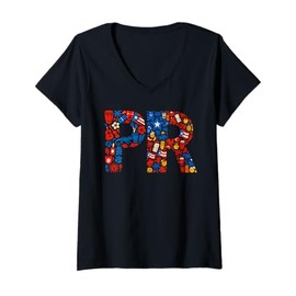 Womens Puerto Rico PR Artwork Cultural Icons Heritage Design V-Neck T-Shirt