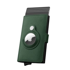 AirTag Wallet Men's Credit Card Holder, Leather Card Wallet RFID Blocking Pop Up Metal Bank Card Case.(Drak Green)