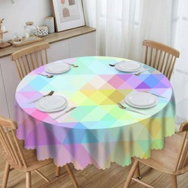 IBILIU Vibrant Rainbow Themed Round Tablecloth,Geometrical Pastel Colorful Rhombus Round Table Cover for Dining Room Kitchen Holiday Parties, 60 Inch, Pink Yellow