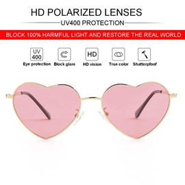 genkigold Heart-Shaped Polarized Sunglasses for Women: Fashionable, Lovely Style with Metal Frame and UV400 Protection Lens, Suitable for Concerts and Parties