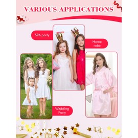EPLAZA 10 Pieces Kids Girls Satin Robe and Hair Bands for Birthday Spa Bridal Party Flower Girls Wedding Robes Kimono (Pink set of 5, 10)