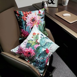 SLHETS Watercolor Flowers Roses and Cactus Throw Pillow Covers 18x18' Exotic Natural Vintage Cactus Succulent in Boho Style Decorative Throw Pillowcase for Sofa Bedroom Cushion Home Decor Set of 2