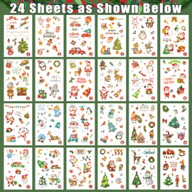 Partywind 24 Sheets Glitter Christmas Temporary Tattoos, 360 Styles Christmas Kids Stocking Stuffers for Party Supplies Favors, Surprise Christmas Countdown Calendar Goodie Bag Fillers