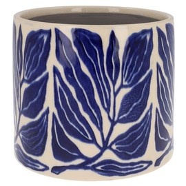 Shudehill Giftware Tropic Petal Leaf Floral Garden Design Planter Pot - Blue or Green With Neutral Background (Leaf, Blue)
