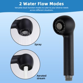 Hibbent Pull Out Sink Sprayer Head Replacement, 2 Function Kitchen Sink Faucet Head, G1/2 or 13/16 Inch Thread Faucet Head Kitchen Tap Sprayer Spout, Matte Black
