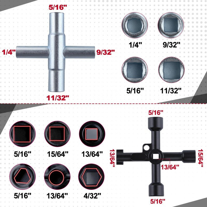 LEONTOOL Cross Key Wrench, 2-Piece Electric Cabinet Key, Universal Multi-functional