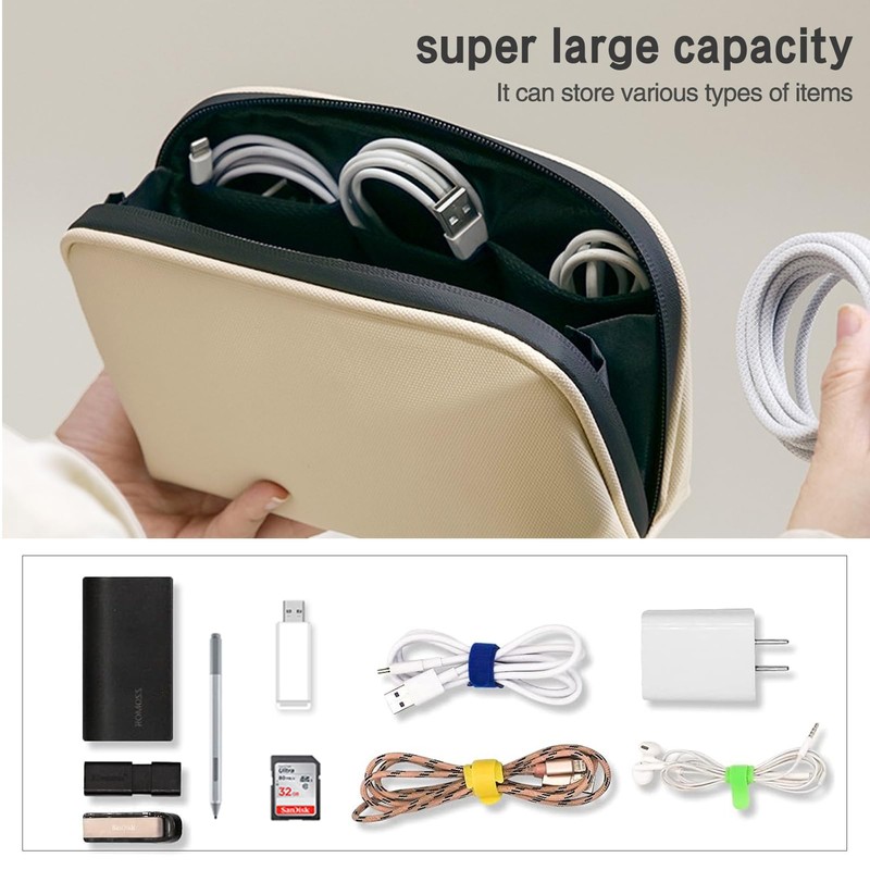 HRCOYES Waterproof Cable Organiser Bag, Travel Electronics Accessories Organizer, Compact