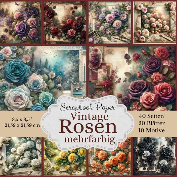 Scrapbook Papier Kollektion: Vintage Rosen mehrfarbig: - 40 Seiten voller