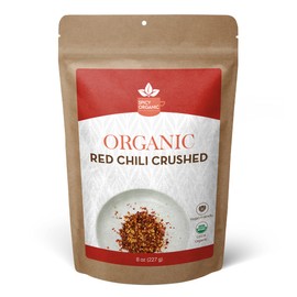 SPICY ORGANIC Crushed Red Pepper Flakes 8 oz. - Robust Chili Peppers Seasoning Spice - USDA Organic, Kosher, Non-GMO- Ideal for Pizza, Pastas, Salads, Sauces, Stews, Marinades and Pickled Vegetables