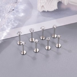 NICEIGHT 8Pcs 18G Stainless Steel Threadless Push in Nose Rings Studs for Women CZ Tragus Earring Set Labret Monroe Medusa Piercing Lip Ring Cartilage Tragus Helix Studs 8mm W