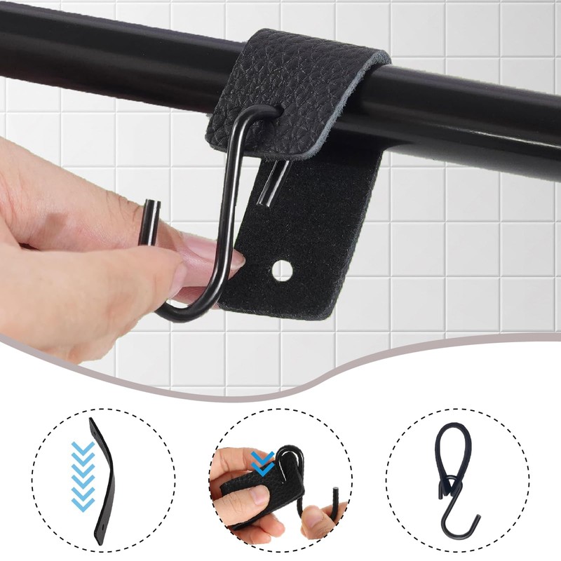 Leather S Hooks for Hanging,4 PCS Hooks with Leather Loop