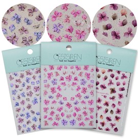 CESTSIREN Floral Petal Nail Art Stickers, Thin Flower Nail Decals, Self-Adhesive, Summer Spring Nail Accessories for Women, Nail Decorations 3 Sheets