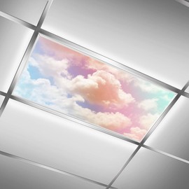 Fluorescent Light Cover for Classroom - 2 Pcs Colorful Clouds Fluorescent Light Covers, Ceiling Light Covers Shade Panel Coverings for Office Classroom Home Drop Ceiling, 4 x 2 Feet