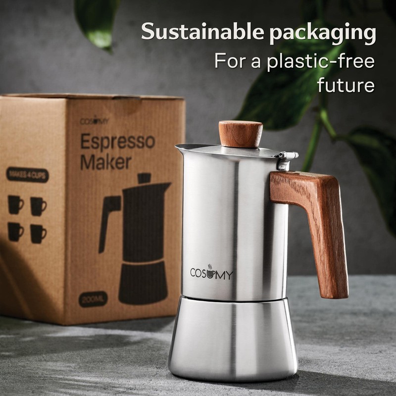 Cosumy Espresso Maker - Moka Pot 4 Cups (200ml) Induction-Safe