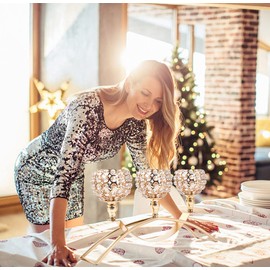 Gold Crystal Beaded Candle Holders 3 Arms Candelabra HurricaneTea Lights Candle Holder Wedding Coffee Dining Table Centerpiece Table Decorations Living Room Dinner Table Decor Gifts for Women Wife Mom