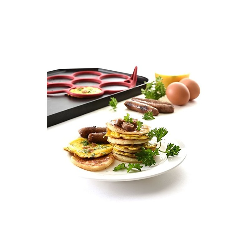 Norpro 957R Silicone Silver Dollar Pancake/Egg Ring, 7 Count,Red