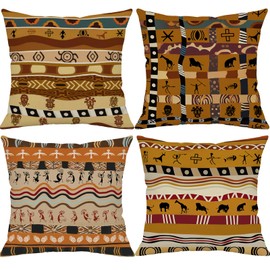 Soothirty Throw Pillow Covers Geometric Africa Moroccan Home Decor Set of 4 Oriental Ikat Pillow Cases Living Room Decorative 18x18 Inches African Tribal Totem Cushion Couch Sofa Pillowcases