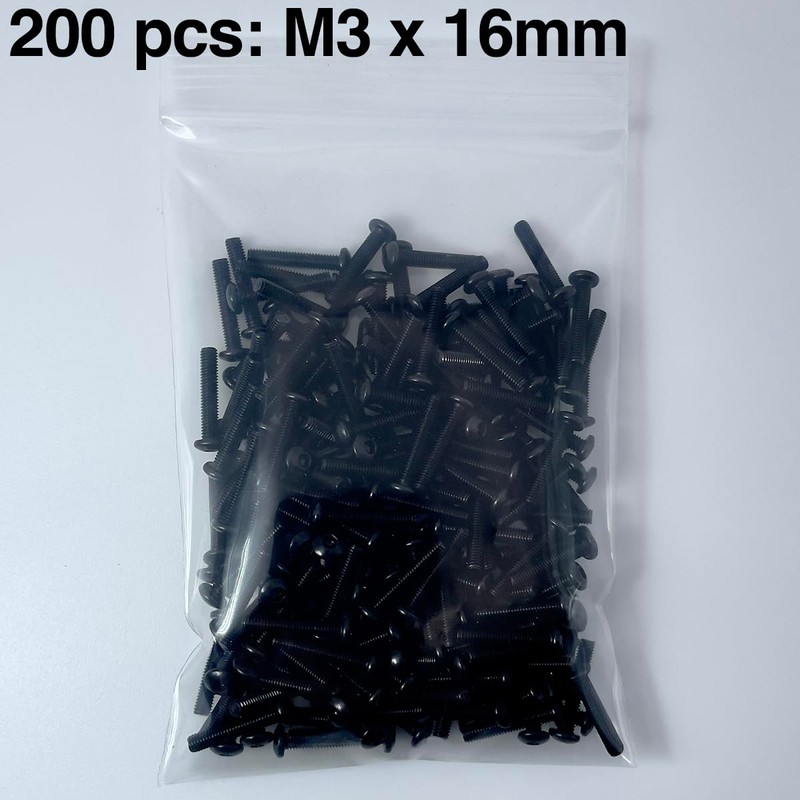 200pcs M3x16mm Black Round Head Hex Key Bolts for Allen