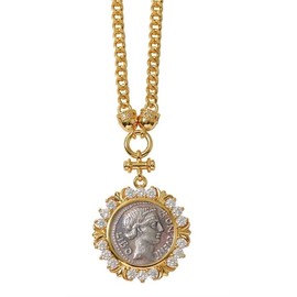 Mythology Roman Godness Queen BONEVENT Coin Medallion Necklace,Ancient Roman Symbol Coin Cubic Zirconia Necklace