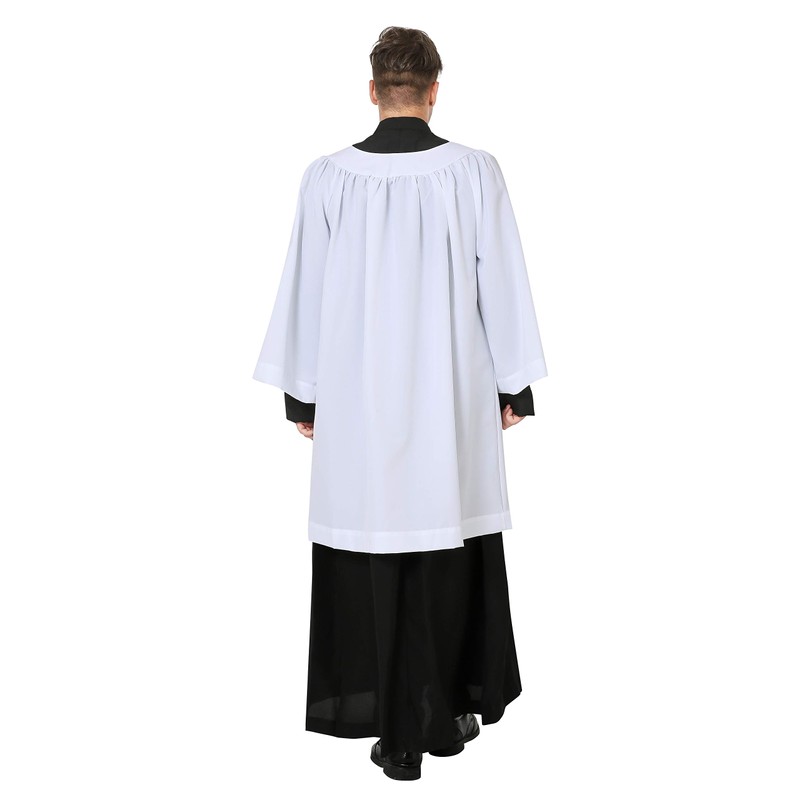 IvyRobes Premium White Round Neckline Surplice Church Liturgical Vestment Choir