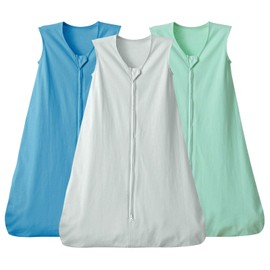 david's kids 3 Pack 100% Cotton Baby Sleep Sack 12-18 Months, Soft Baby Wearable Blankets with 2-Way Zipper, Comfy Toddler Sleeping Bags for Boys Girls Neutral, Large Size, Grey & Blue & Green