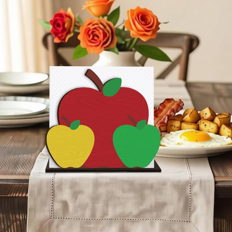 Apple Wooden Napkin Holder, Red Green Fruit Tissue Dispenser, Farmhouse