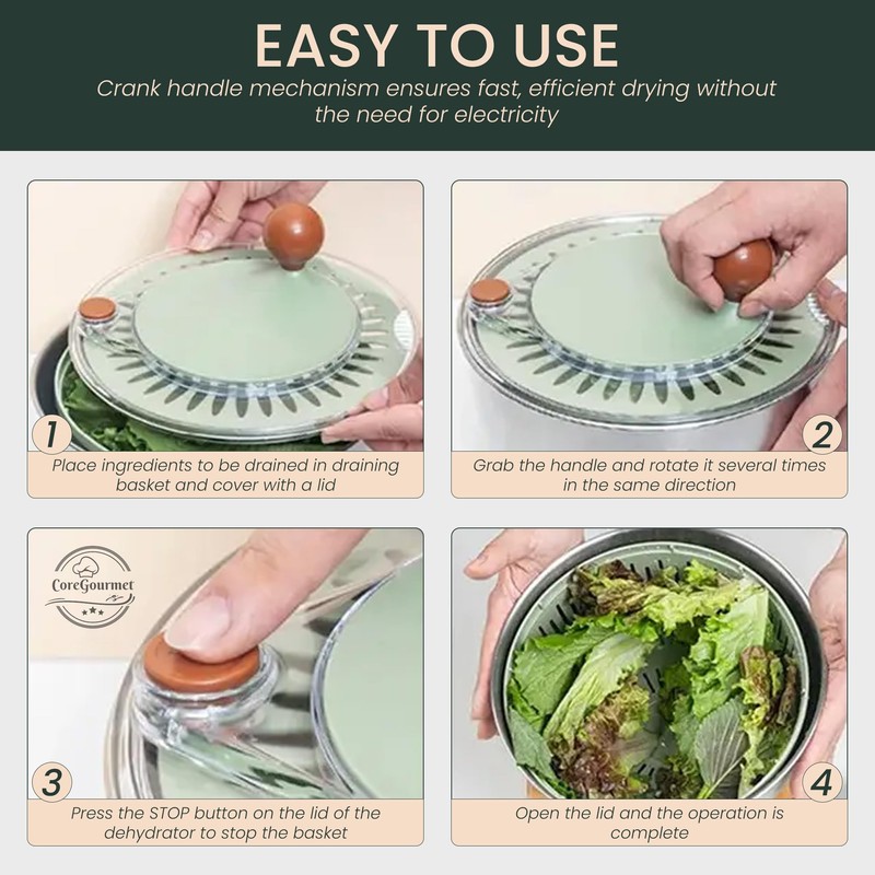 Stainless Steel Salad Spinner 5 Qt, Vegetable & Fruit Washing