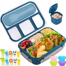 Yumuk Bento Box, Lunch Box Kids, 1300ML Bento Box Adult Lunch Box with 4 Compartment &Food Picks &Cake Cups, Lunch Box Containers for Adults/Kids/Toddler, Leak-Proof, Microwave/Dishwasher/Freezer Safe(Blue)