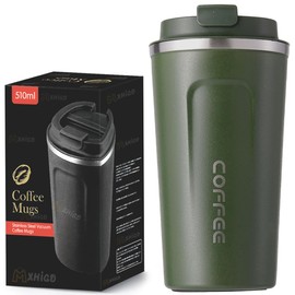 Termo Taza para Cafe de 510ml18oz de Acero Inoxidable 304 con Tapa, Vaso Trmico de Caf Fro y Caliente, Hermtica Cero Derrames, Botella de Agua para...