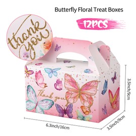 Giiffu Butterfly Party Treat Boxes Gable Candy Boxes Party Favor Boxes Paper Gift Boxes for Birthday Party, Weddings Events, Baby Shower, 6.3 x 3.54 x 3.54 Inches Candy Box (Pink Butterfly, 12-Pack)