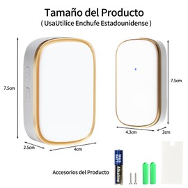 GALASALA Timbres Inalámbricos para Casa, Timbre Inalámbrico Exterior con 1 Transmisor y 1 Receptor, 38 Melodías, 5 Volúmenes Incluido Silencio,Timbre Inalambrico Volumen Ajustable Alcance 300m