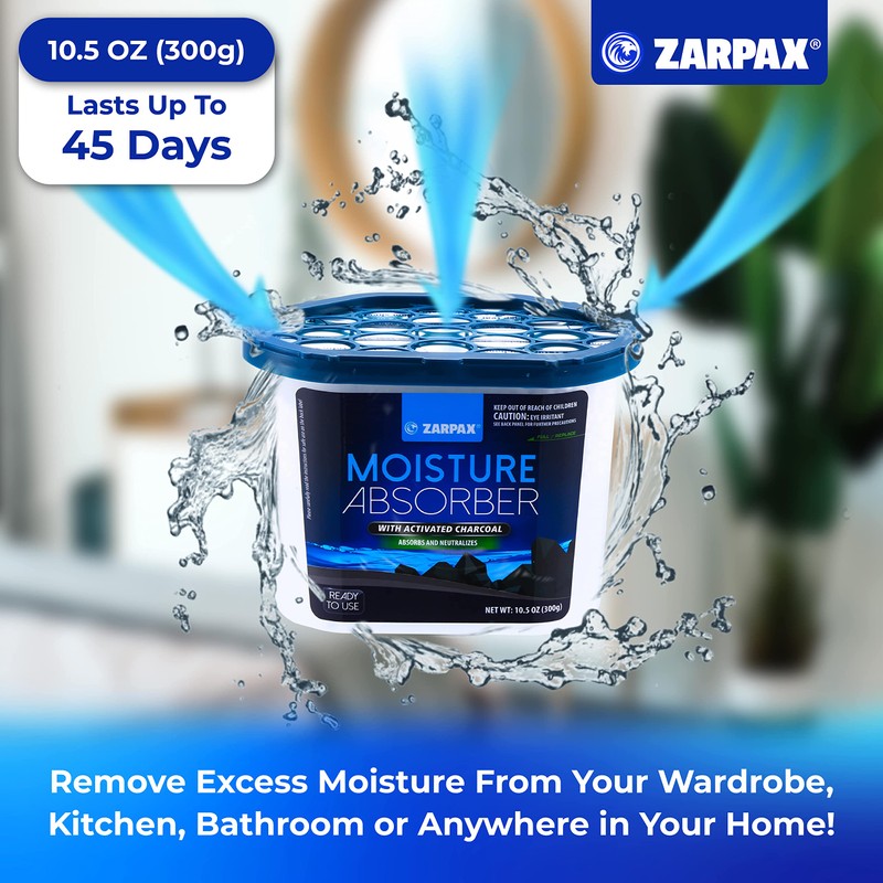 ZARPAX Moisture Absorber Activated Charcoal 10.5 oz/300g | Removes Moisture,