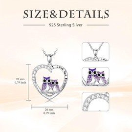 POTOPYY Heart Owl Necklace for Women Sterling Silver Animal Necklace Pendant Owl Jewelry Birthday Christmas Gifts for Women Daughter Sister Friend