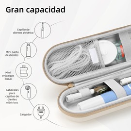 Estuche Portátil para Cepillos de Dientes, Material EVA Resistente al Agua y Antigolpes - Compatible con Cepillos Eléctricos y Manuales - Incluye 6 Protectores de Cabezal - Ideal para Viaje (Beige)