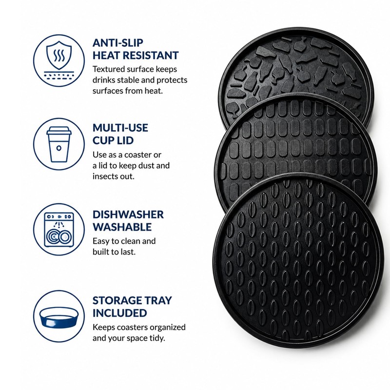 Nightstand Coaster, 6 Pack 3.94 Inch Drink Coasters with Storage