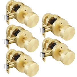 goldenwarm Gold Door Knobs Interior, Zinc Alloy Round Ball Brushed Gold Privacy Door Knobs for Bedroom, Bathroom,Heavy Duty Interior Doorknobs Bulk - Modern & Stylish(5 Pack)