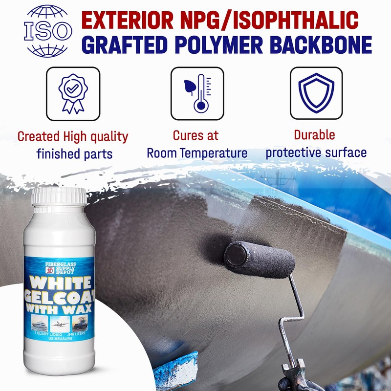 Fiberglass Supply Depot White Gelcoat with Wax – UV-Resistant Marine
