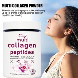 AuranC-H Multi Collagen Protein Powder, Hydrolyzed Collagen Peptides | Type I,II,III,V,X with Biotin 10000mcg, Hyaluronic Acid, Vitamin C C Unflavored C Keto & Paleo Friendly, Easy Dissolve, Non-GMO