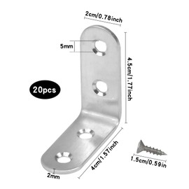 20 Pcs 40 * 40 mm L Angle Brackets, Corner Bracket for Wood, 90 Degree Angle Brackets, Stainless Steel Shelf Brackets, with 80pcs Metal Screws, for Wood Furniture Fixation (Black)