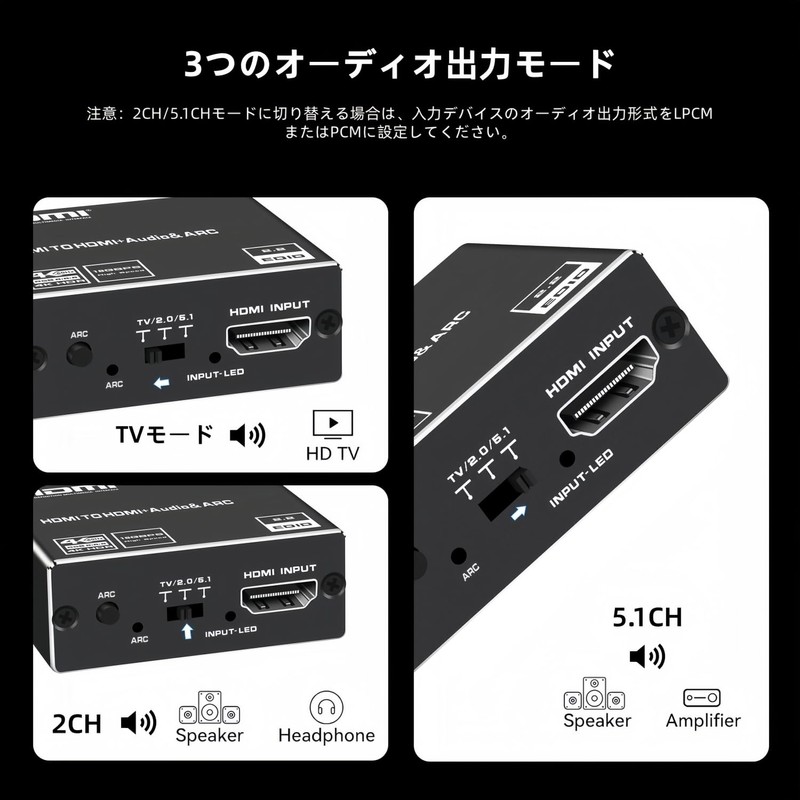 HDMI Audio Separator ARC Support 4K@60Hz Optical Digital SPDIF +