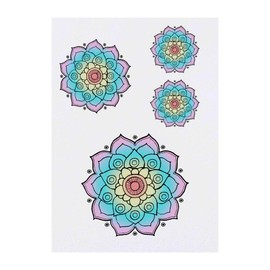 4 x 'Mandala Flower' Temporary Tattoos - Water Resistant, Skin-Safe, Non-Toxic Transfers, Mixed Sizes (TO00039085)