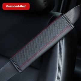 Jectam Car Seat Belt Cover Pads, Leather Seat Belt Cover, Universal Car Seat Belt Shoulder Strap Covers, Breathable Leather Soft Harness Pad Protect Your Neck and Shoulder, 2 PCS (Diamond-Red)