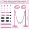 kaiyomi 4Pcs Stanchions with Pink Velvet Ropes Set, 5 Feet