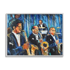 Stupell Industries Contemporary Saxophone Jazz Ensemble Expressive Musicians, Designed by Allayn Stevens Gray Framed Wall Art, 24 x 30, Blue
