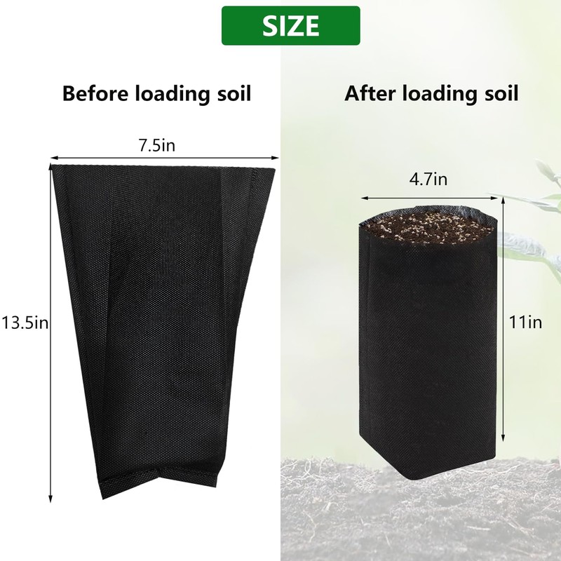 Belit 100 Pcs 13.5" H Nursery Grow Bags, Non-Woven Plants