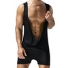 GENEMEN Mens Deep V-neck Leotard Boxers Shapewear Bodysuits (Black, L)