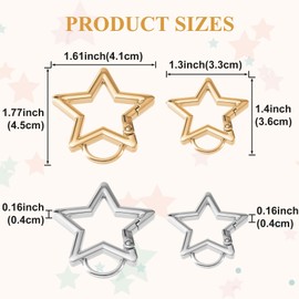 Isslly 4 PCS Star Carabiner, Zinc Alloy Heavy Duty Star Shaped Keychain Clip with 2 Sizes and 2 Colors, Carabiner Clip for Camping, Hiking, Fishing - Gold, Silver